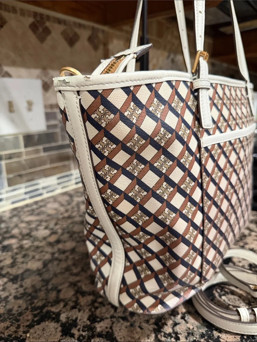 Tory Burch Geo Logo Canvas Tote Bag